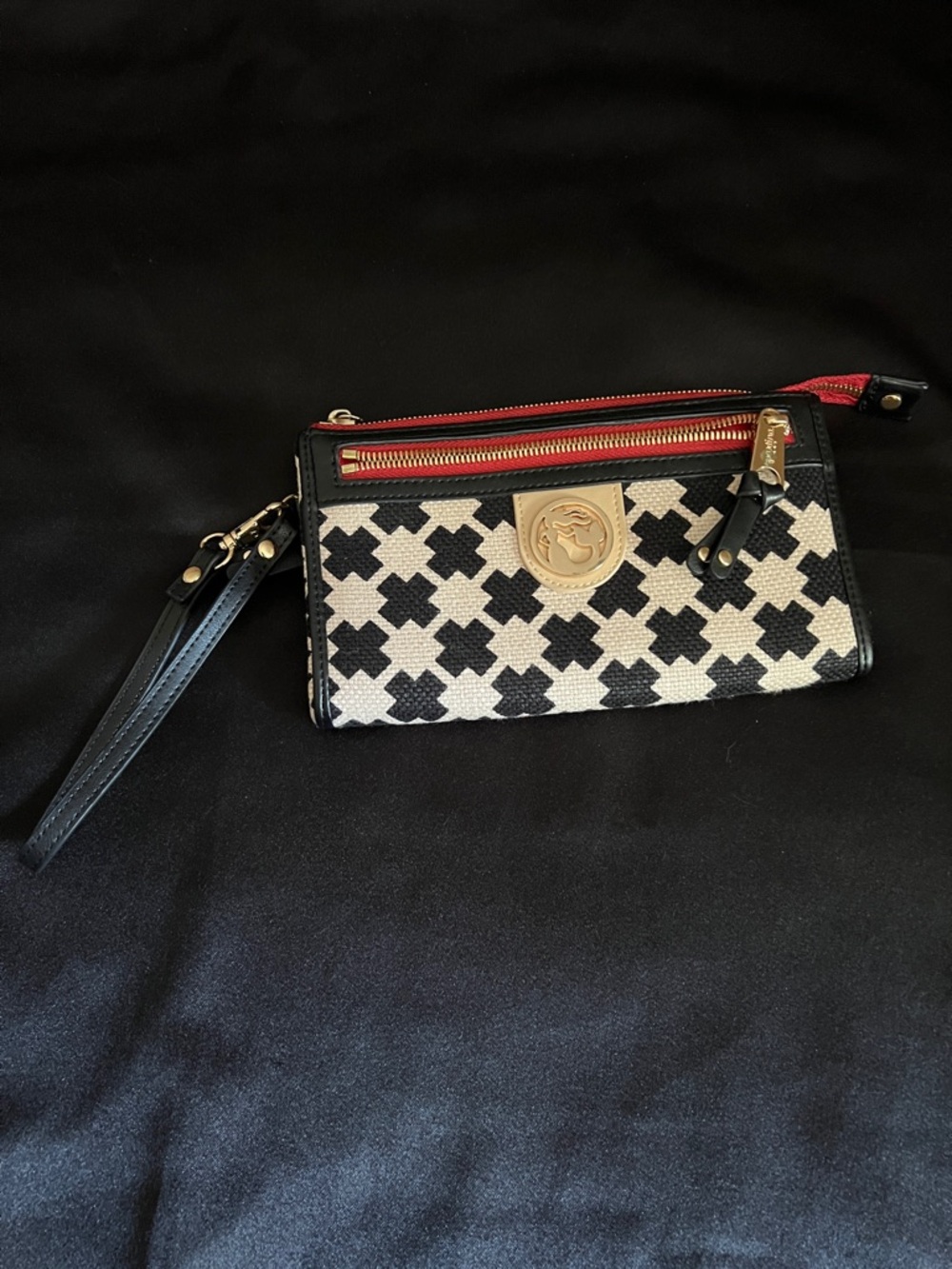 Spartina 449 Black, Cream & Red Pattern Wristlet Clutch